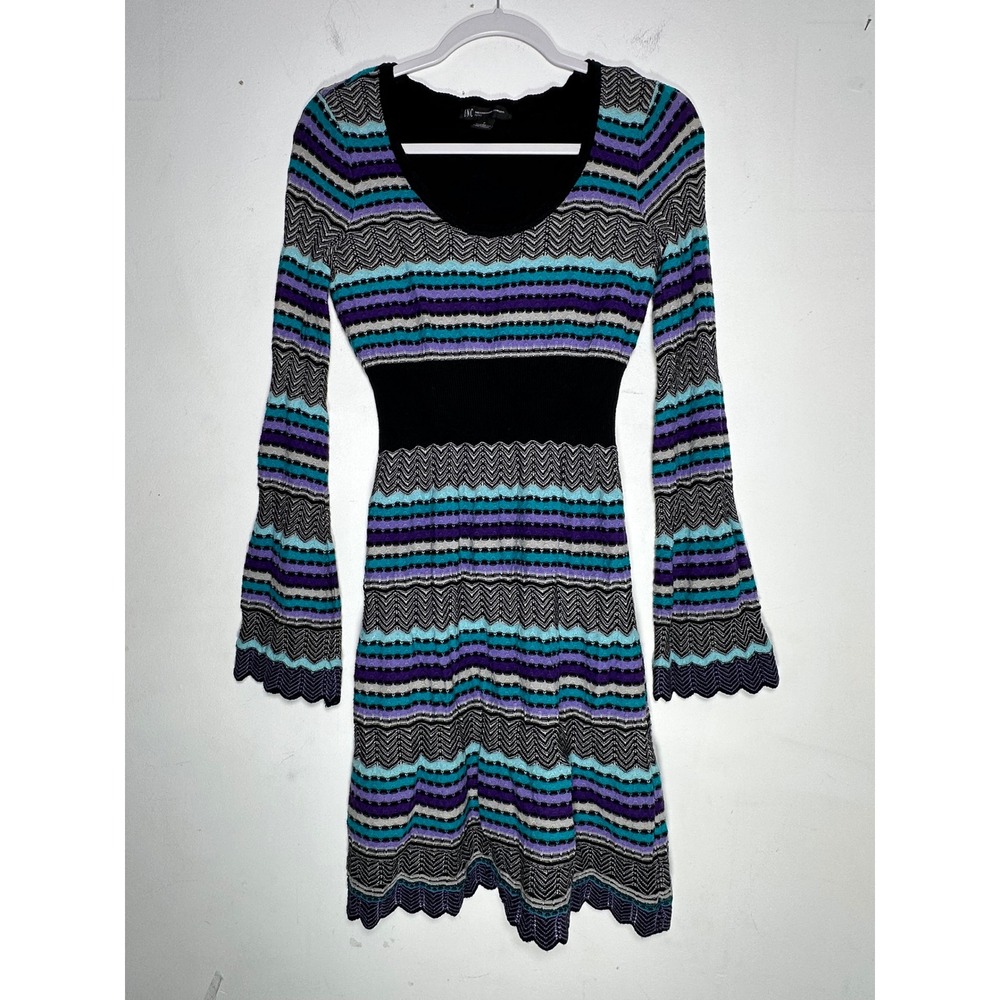 INC International Concepts Petite Chevron Stripe Bell Sleeve Knit Dress Purple P